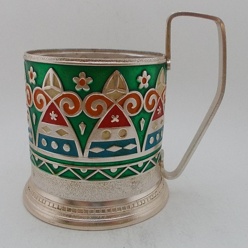 Подстаканник Хоровод (зелёный фон, рукава оранжевые) - Волгоградский сувенир